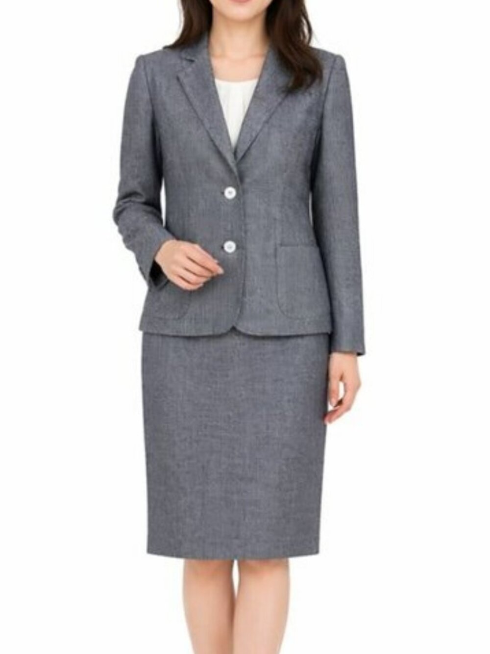 Kasper Skirt Suit Size 12 Black White 2 Button Blazer Notch Collar Kick Pleat